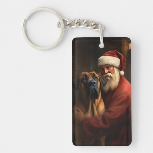 Rhodesian Ridgeback Kerstman Festive Kerstmis Sleutelhanger (Voorkant)