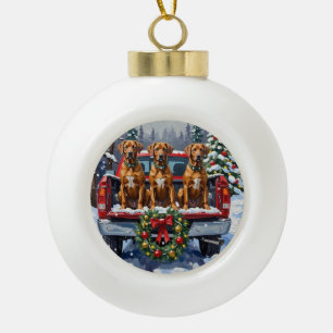 Rhodesian Ridgeback Kerstmis Rode Truck Winter Keramische Bal Ornament