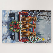Rhodesian Ridgeback Kerstmis Rode Truck Winter Legpuzzel (Horizontaal)