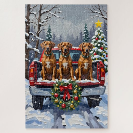 Rhodesian Ridgeback Kerstmis Rode Truck Winter Legpuzzel (Verticaal)