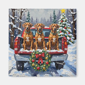 Rhodesian Ridgeback Kerstmis Rode Truck Winter Magneet (Voorkant)