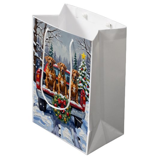 Rhodesian Ridgeback Kerstmis Rode Truck Winter Medium Cadeauzakje (Voorkant Gekanteld)