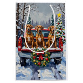 Rhodesian Ridgeback Kerstmis Rode Truck Winter Medium Cadeauzakje (Voorkant)