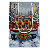 Rhodesian Ridgeback Kerstmis Rode Truck Winter Medium Cadeauzakje (Achterkant)