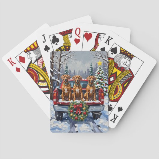Rhodesian Ridgeback Kerstmis Rode Truck Winter Pokerkaarten (Achterkant)