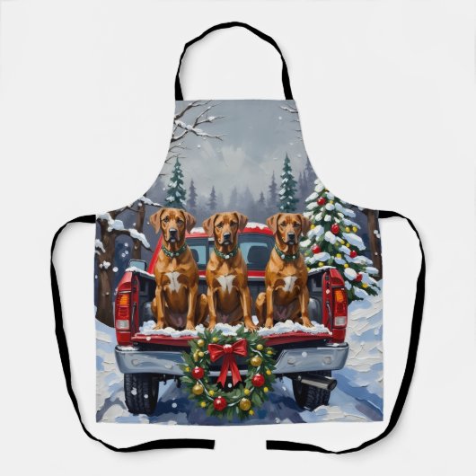Rhodesian Ridgeback Kerstmis Rode Truck Winter Schort (Voorkant)