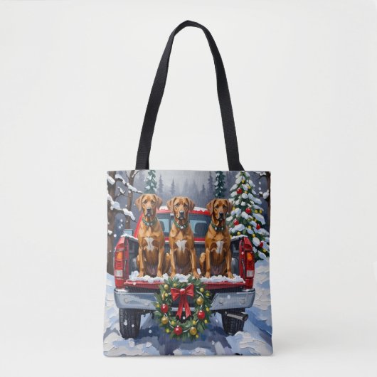 Rhodesian Ridgeback Kerstmis Rode Truck Winter Tote Bag (Voorkant)