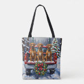 Rhodesian Ridgeback Kerstmis Rode Truck Winter Tote Bag (Achterkant)