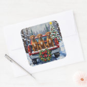 Rhodesian Ridgeback Kerstmis Rode Truck Winter Vierkante Sticker (Envelop)