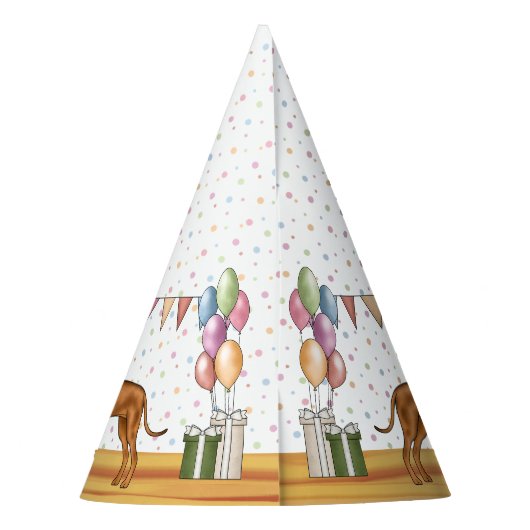 Rhodesian Ridgeback Kleurrijke Pastel Gelukkige Ve Feesthoedjes (Achterkant)