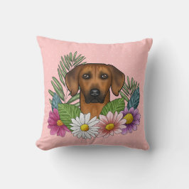 Rhodesian Ridgeback Kop En Wilde Zomerbloemen Kussen