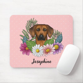 Rhodesian Ridgeback Kop Kleurrijke Bloemen En Naam Muismat