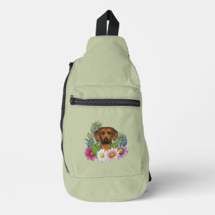 Rhodesian Ridgeback Kop Kleurrijke Bloemen Groen Sling Bag