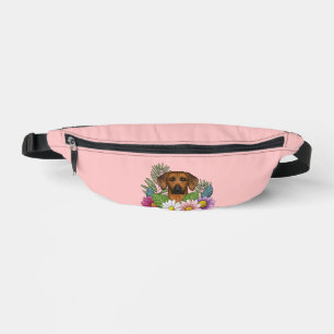 Rhodesian Ridgeback Kop Kleurrijke Bloemen Op Roze Heuptasje