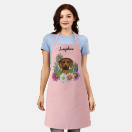 Rhodesian Ridgeback Kop Kleurrijke Bloemen Op Roze Schort
