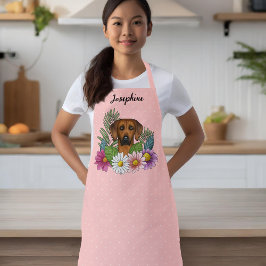 Rhodesian Ridgeback Kop Kleurrijke Bloemen Op Roze Schort