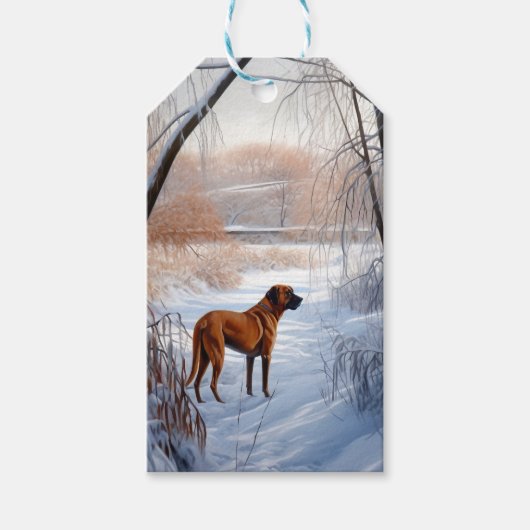 Rhodesian Ridgeback laat het sneeuwen Kerstmis Cadeaulabel (Voorkant)