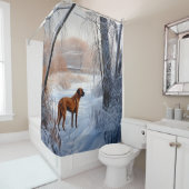 Rhodesian Ridgeback laat het sneeuwen Kerstmis Douchegordijn (In situ)