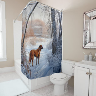 Rhodesian Ridgeback laat het sneeuwen Kerstmis Douchegordijn