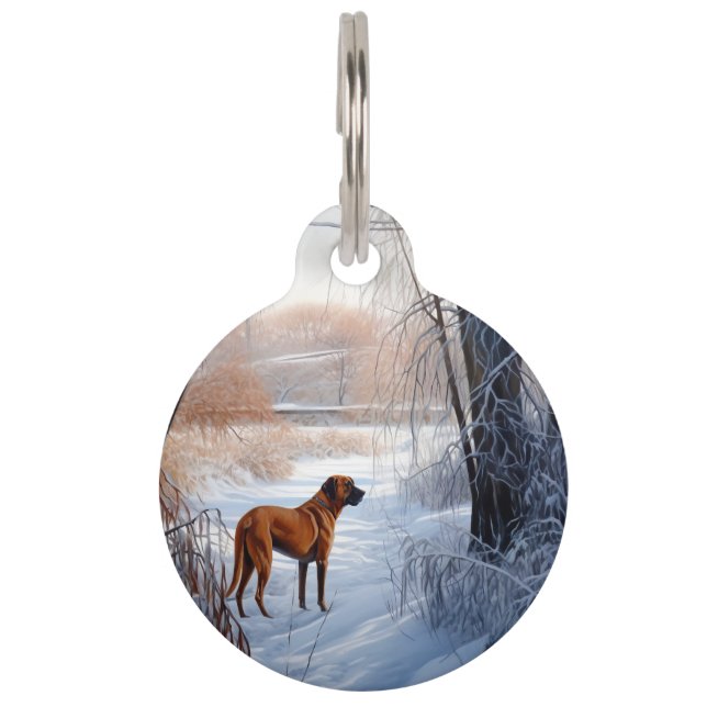 Rhodesian Ridgeback laat het sneeuwen Kerstmis Huisdierpenning (Voorkant)