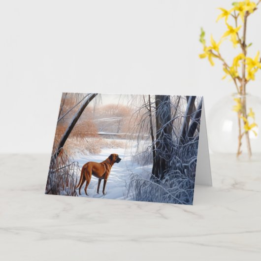 Rhodesian Ridgeback laat het sneeuwen Kerstmis Kaart (Gele Bloem)