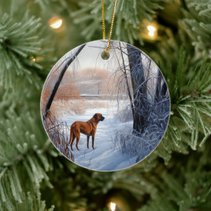 Rhodesian Ridgeback laat het sneeuwen Kerstmis Keramisch Ornament
