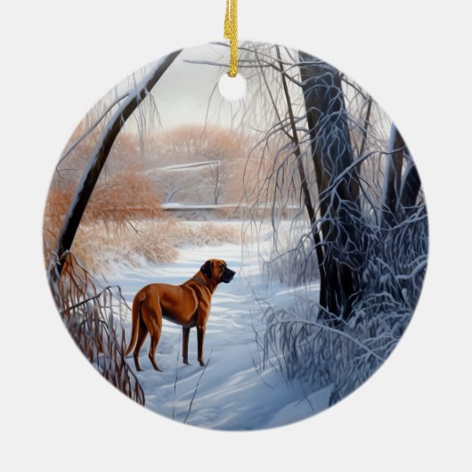 Rhodesian Ridgeback laat het sneeuwen Kerstmis Keramisch Ornament (Achterkant)