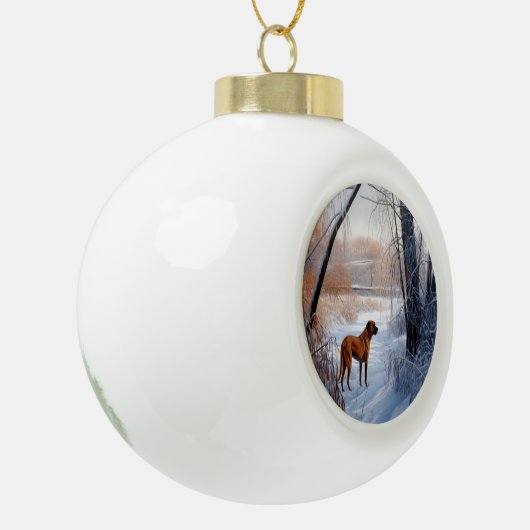 Rhodesian Ridgeback laat het sneeuwen Kerstmis Keramische Bal Ornament (Links)
