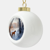 Rhodesian Ridgeback laat het sneeuwen Kerstmis Keramische Bal Ornament (Rechts)