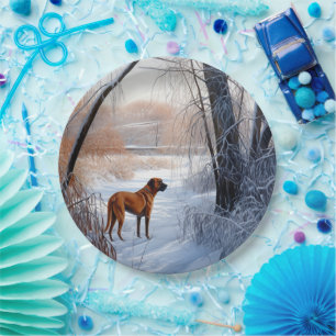 Rhodesian Ridgeback laat het sneeuwen Kerstmis Papieren Bordje