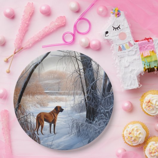 Rhodesian Ridgeback laat het sneeuwen Kerstmis Papieren Bordje (Feest)