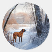 Rhodesian Ridgeback Laat het Sneeuwen Kerstmis Ronde Sticker (Voorkant)