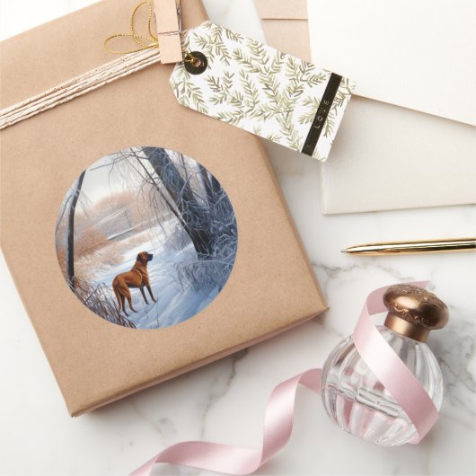 Rhodesian Ridgeback Laat het Sneeuwen Kerstmis Ronde Sticker (Geschenken)