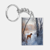 Rhodesian Ridgeback laat het sneeuwen Kerstmis Sleutelhanger (Voorkant Links)