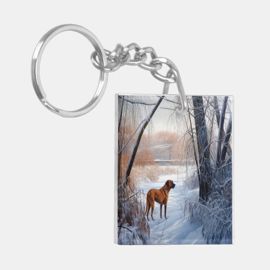 Rhodesian Ridgeback laat het sneeuwen Kerstmis Sleutelhanger (Voorkant Links)