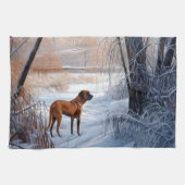 Rhodesian Ridgeback laat het sneeuwen Kerstmis Theedoek (Horizontaal)