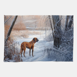 Rhodesian Ridgeback laat het sneeuwen Kerstmis Theedoek
