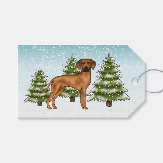 Rhodesian Ridgeback Leeuw Hond Sneeuw Winterse Bos Cadeaulabel (Voorkant (Horizontaal))