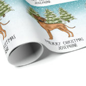 Rhodesian Ridgeback Leeuw Hond Sneeuw Winterse Bos Cadeaupapier (Rol Hoek)