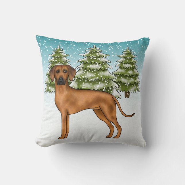 Rhodesian Ridgeback Leeuw Hond Sneeuw Winterse Bos Kussen (Voorkant)