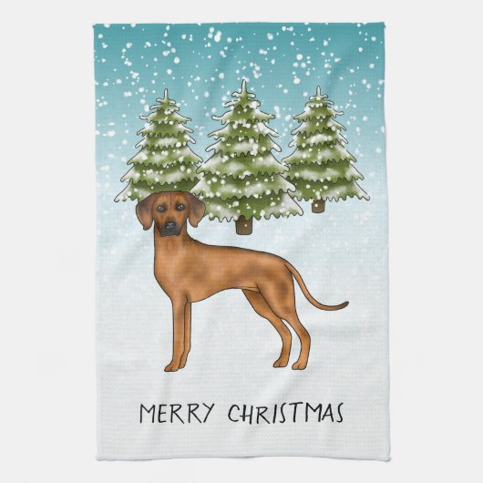 Rhodesian Ridgeback Leeuw Hond Sneeuw Winterse Bos Theedoek (Verticaal)