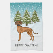 Rhodesian Ridgeback Leeuw Hond Sneeuwachtig Winter Theedoek (Verticaal)