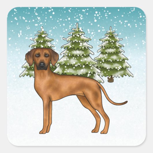 Rhodesian Ridgeback Leeuw Hond Sneeuwachtig Winter Vierkante Sticker (Voorkant)