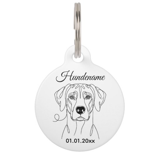Rhodesian Ridgeback Line Art Personalized Tag Huisdierpenning (Voorkant)