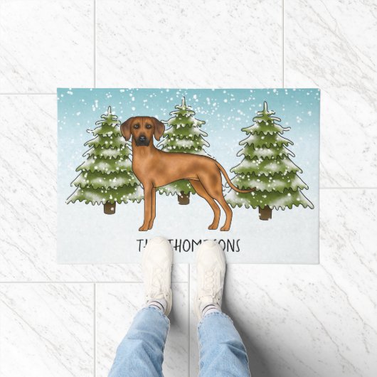 Rhodesian Ridgeback met naam Besneeuwd Winter Woud Deurmat (Binnen)