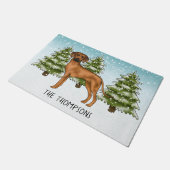 Rhodesian Ridgeback met naam Besneeuwd Winter Woud Deurmat (Schuin)