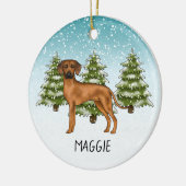 Rhodesian Ridgeback met naam Sneeuwige Winterbos Keramisch Ornament (Links)