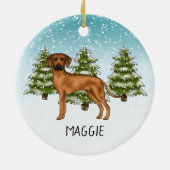 Rhodesian Ridgeback met naam Sneeuwige Winterbos Keramisch Ornament (Achterkant)