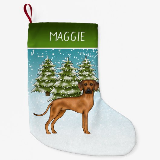 Rhodesian Ridgeback met naam Sneeuwige Winterbos Kleine Kerstsok (Voorkant)