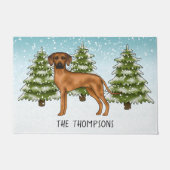 Rhodesian Ridgeback met naam Snowy Winter Forest Deurmat (Voorkant)
